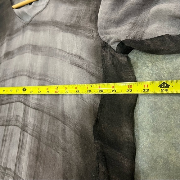 Eileen Fisher 100% Silk Sheer Abstract Gray 3/4 Sleeve Blouse Sz S Lagenlook EUC - Picture 7 of 9